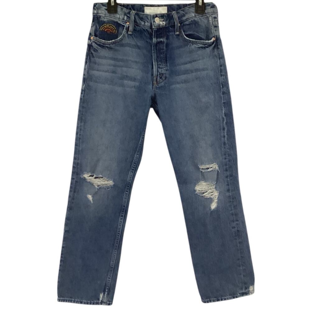Mother Tomcat Ankle Jeans Distressed‎ High Rise Medium Wash Size 29